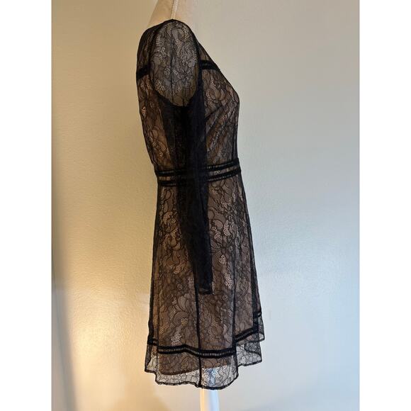 CECE Black Lace Nude Lined Dress | Romantic Gothic Cocktail Wedding | SIZE 6 - Picture 4 of 8